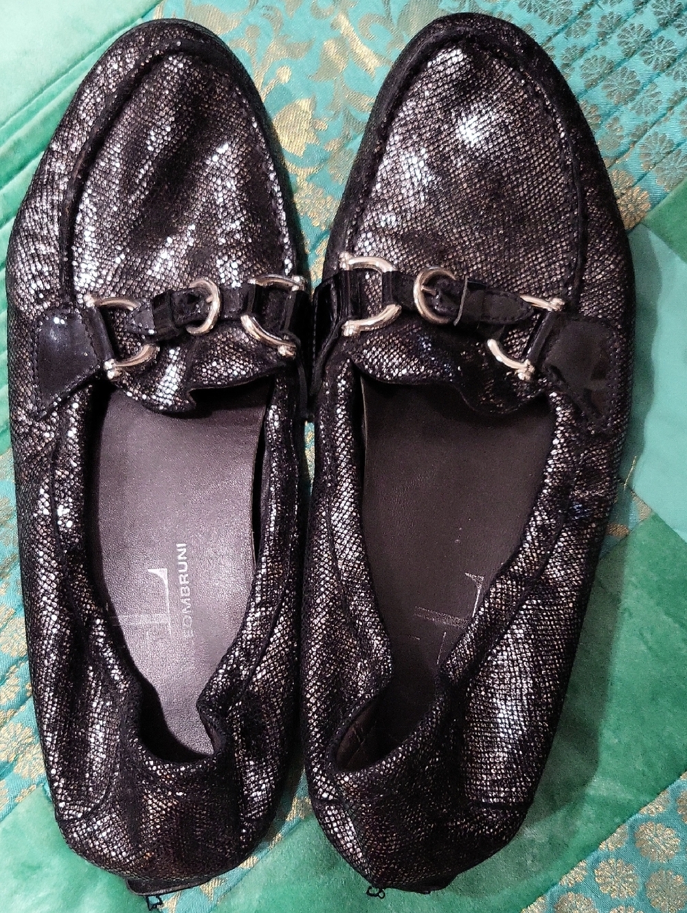 AGL Black Metallic Women's Loafers with Horsebit Accent